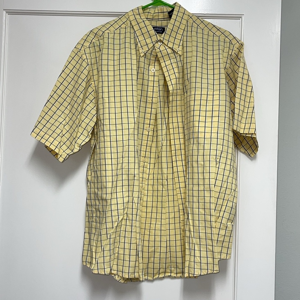 Puritan plaid button down short sleeve shirt